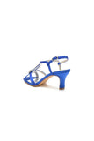Elegant Royal Blue Satin Peep Toe Pump with Silver Ornament