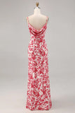 Red Flower Sheath Spaghetti Straps Floral Maxi Dress