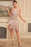 Sparkly Blush Sleeveless Sequined Fringed Gatsby Dress