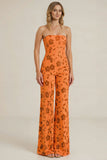 Strapless Orange Floral Sequin Wedding Guest Jumpsuit