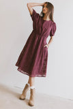 Cecy Embroidered Midi Dress in Burgundy FINAL SALE