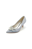 Rhinestone Pointed Toe Satin Kitten Heels