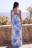 Strapless Blue Flower Wedding Guest Dress with Scarf