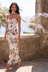 Ivory Mermaid Floral Sweetheart Wedding Guest Dress with Scarf