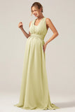 Dark Green A Line Chiffon Convertible Long Maternity Bridesmaid Dress