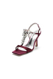 Buckle Straps Square Crystal Open Toe Chunky Heels