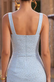 Sky Blue Beaded Square Neck Bodycon Homecoming Dress
