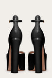 Black High Block Heel Platform Open Toe Chunky Sandals with Ankle Strap
