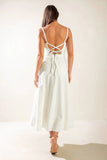 LETS GO FOR A WALK WHITE LACE UP BACK MIDI DRESS