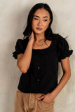 Payton Button Front Blouse in Black FINAL SALE