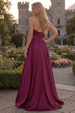 Fuchsia Strapless A Line Satin Maxi Prom Dress