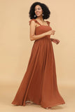 Terracotta A Line Floor Length Chiffon Bridesmaid Dress With Ruffles