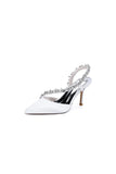 White Satin High Heels with Crystal Embellishments