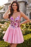 Pink Floral A Line Sequin Short Homecoming Dress