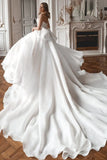 A Line Off the Shoulder White Wedding Dress with Slit