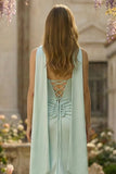 Light Green Strapless Mermaid Corset Ruched Long Prom Dress with Streamer