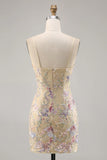 Apricot Spaghetti Straps Bodycon Sequins Homecoming Dress