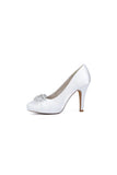 Silver High Heels with Crystal Bow Decoration