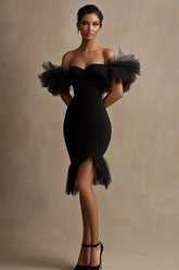 Bodycon Off The Shoulder Tulle Simple Little Black Dress