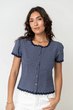 Serra Lace Trim Blouse in Navy