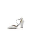 White Cross Strap Pump with Metallic Accent