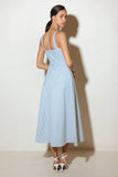 CAREFREE DAYS BLUE PINSTRIPE MIDI DRESS