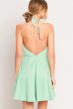 LOVELY CHARM MINT HALTER MINI DRESS