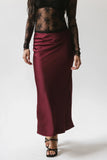 Tory Satin Maxi Skirt in Burgundy