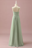 Dusty Sage Round Neck Chiffon Junior Bridesmaid Dress With Cascading Ruffles