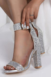 Golden Concise Shiny Sequins Sandals High Heel Peep Toe Party Shoes