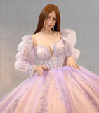 Pink Ball Gown Tulle Long Sleeve Quinceanera Dress