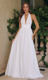 TARA GOWN OFF WHITE FLOWY CHIFFON HALTER DRESS