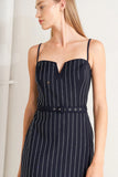VERTICAL MICRO CRYSTAL NAVY MIDI DRESS