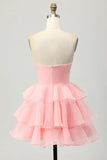 Blush A Line Tiered Strapless Cut Out Short Homecoming Dress with 3D Flower