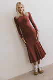 Fiona Ribbed Godet Dress in Rust FINAL SALE