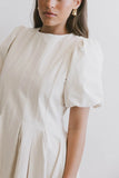 Eliana Pleated Midi Dress in Cream FINAL SALE