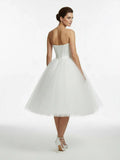 Sweetheart Empire Tea Length Tulle Wedding Dress With Lace Up Back