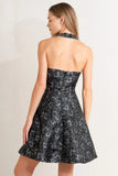 MYSTIC HOUR BLACK SILVER JACQUARD MINI DRESS