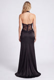 Halter Black Mermaid Long Formal Dress with Lace
