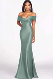 Dusty Sage Mermaid Off The Shoulder Satin Long Formal Dress
