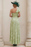 Sage Green A Line Ruched One Shoulder Mother of the Bride Dress