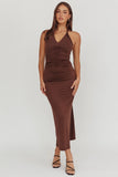 LOIS TWIST HALTER MAXI DRESS CHOCOLATE