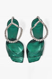 Emerald Croc Embossed Stiletto Heels with Crystal Ankle Strap