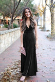 Elegant A Line Halter Backless Burgundy Velvet Long Bridesmaid Dresses Prom Gown