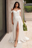 JILLIAN GOWN OFF WHITE A LINE SOFT SATIN OFF THE SHOULDER DRESS