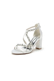 Open Point Toe Rhinestone Beaded Wedding Shoes