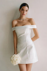 Off The Shoulder Satin White Bridal Shower Dress