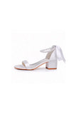 Single Strap Chunky Heels Sandals with Beaded Ribbons