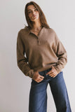 Meli Button Front Knit Sweater in Brown FINAL SALE