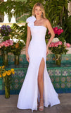 26527 Ava Presley One Shoulder Satin Gown With Rosette Detail